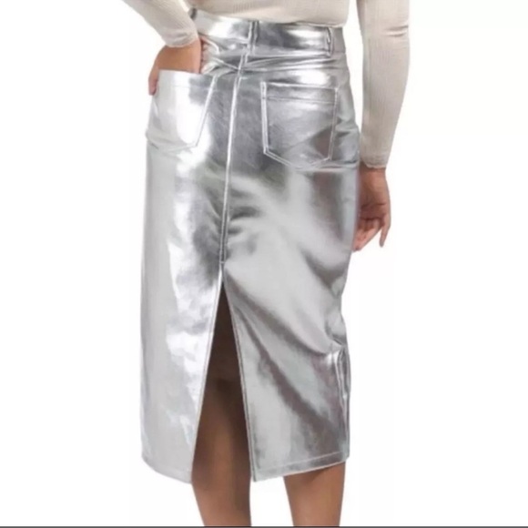 NWT 7 For All Mankind Silver Metallic Pencil Skirt size XS - Picture 2 of 9